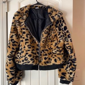 No Boundaries leopard print zip up